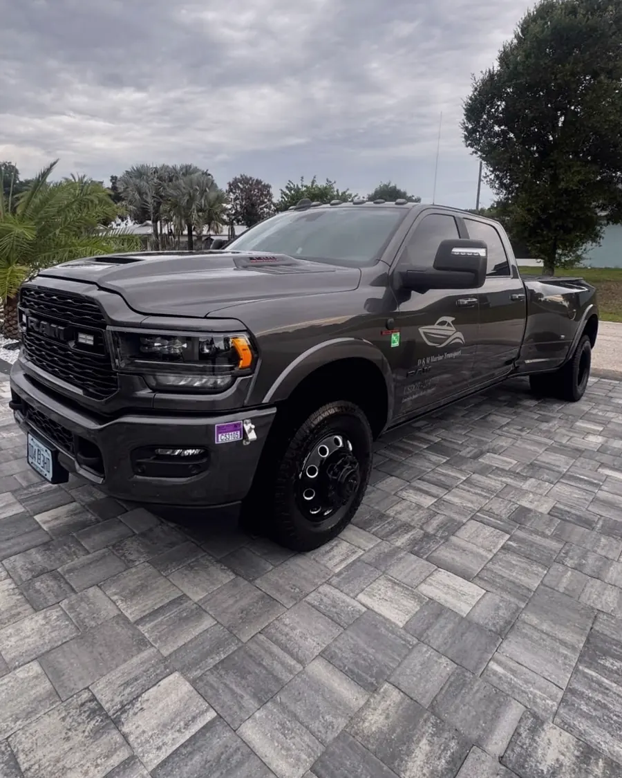 A RAM heavy duty dually truck on a paver driveway