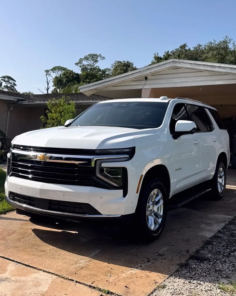 A white Chevy Tahoe after a full mobile detail